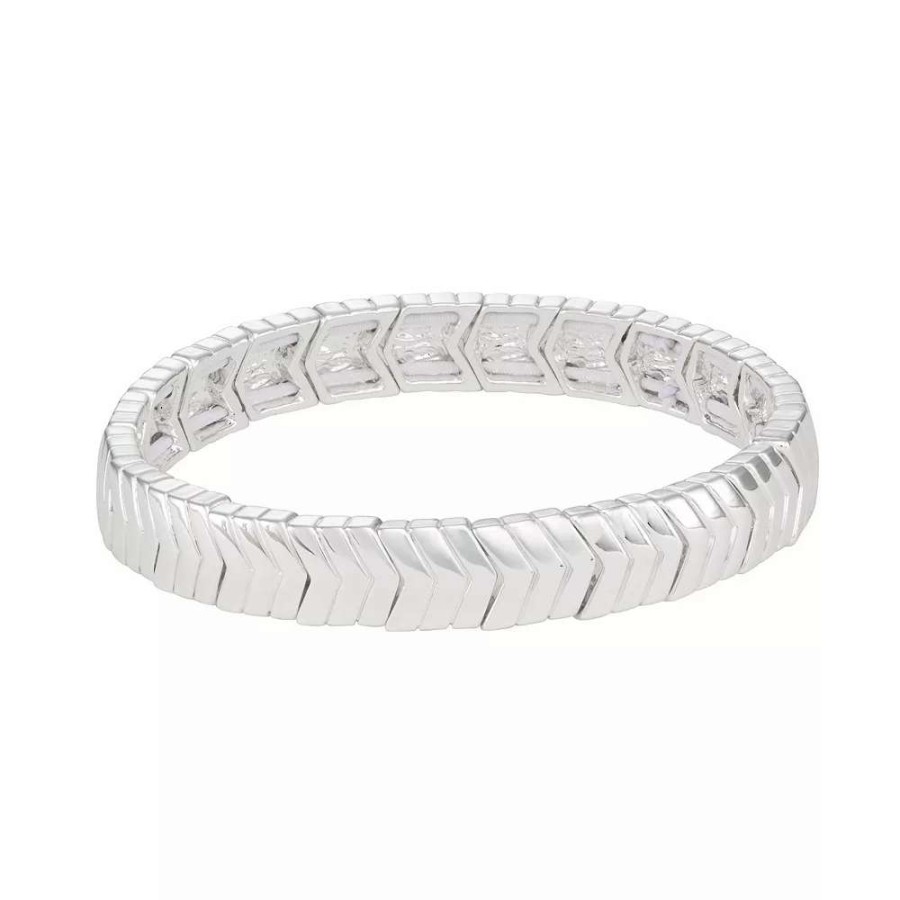 Jewelry * | Nine West Silver Tone Chevron Stretch Bracelet