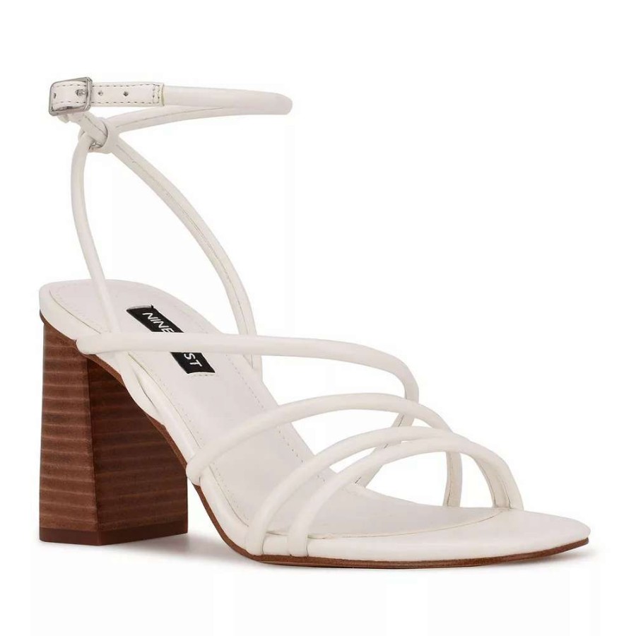 Shoes * | Nine West Yeap Women'S Block Heel Dress Sandals White