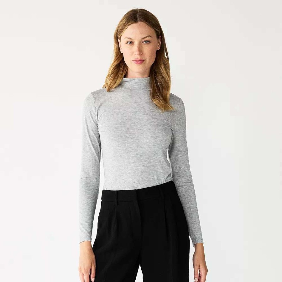 Clothing * | Petite Nine West Long Sleeve Fitted Turtleneck Top