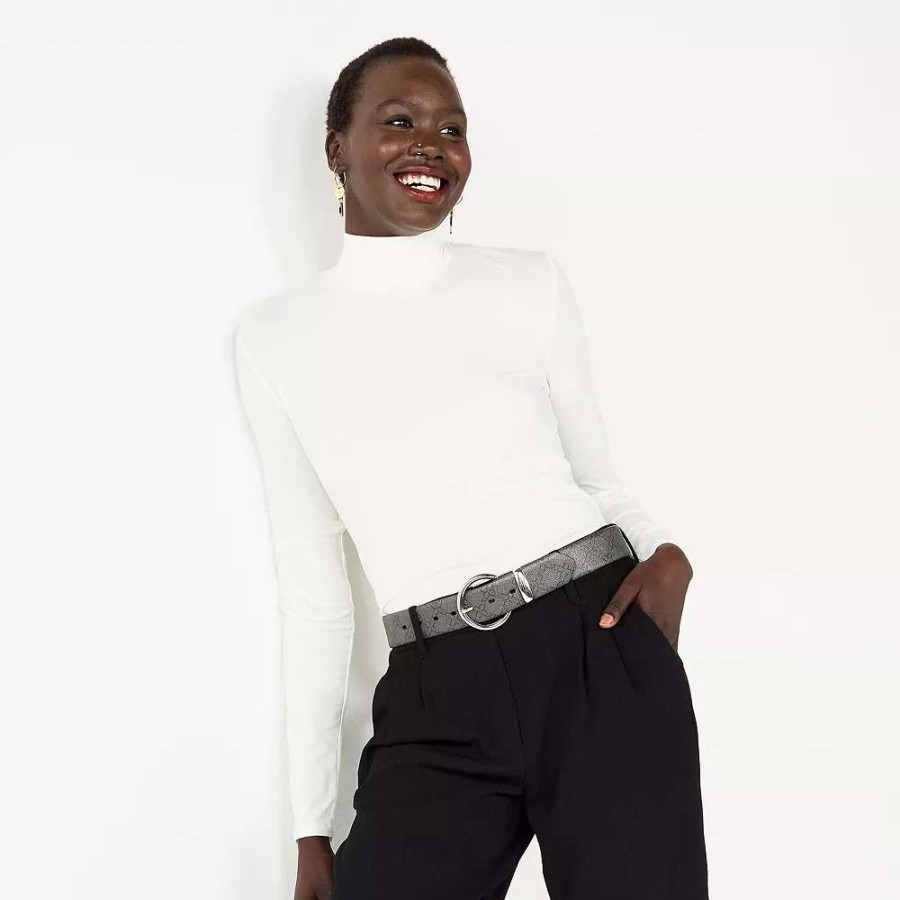 Clothing * | Petite Nine West Long Sleeve Fitted Turtleneck Top