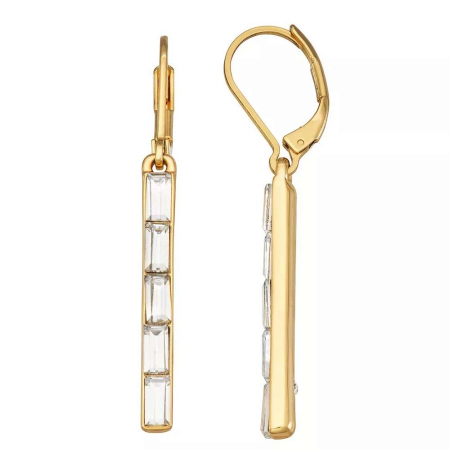 Jewelry * | Nine West Gold Tone Crystal Baguette Linear Drop Earrings