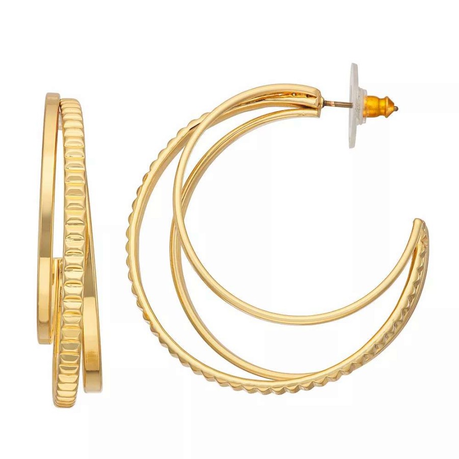 Jewelry * | Nine West Gold Tone Triple Orbital Hoop Earrings