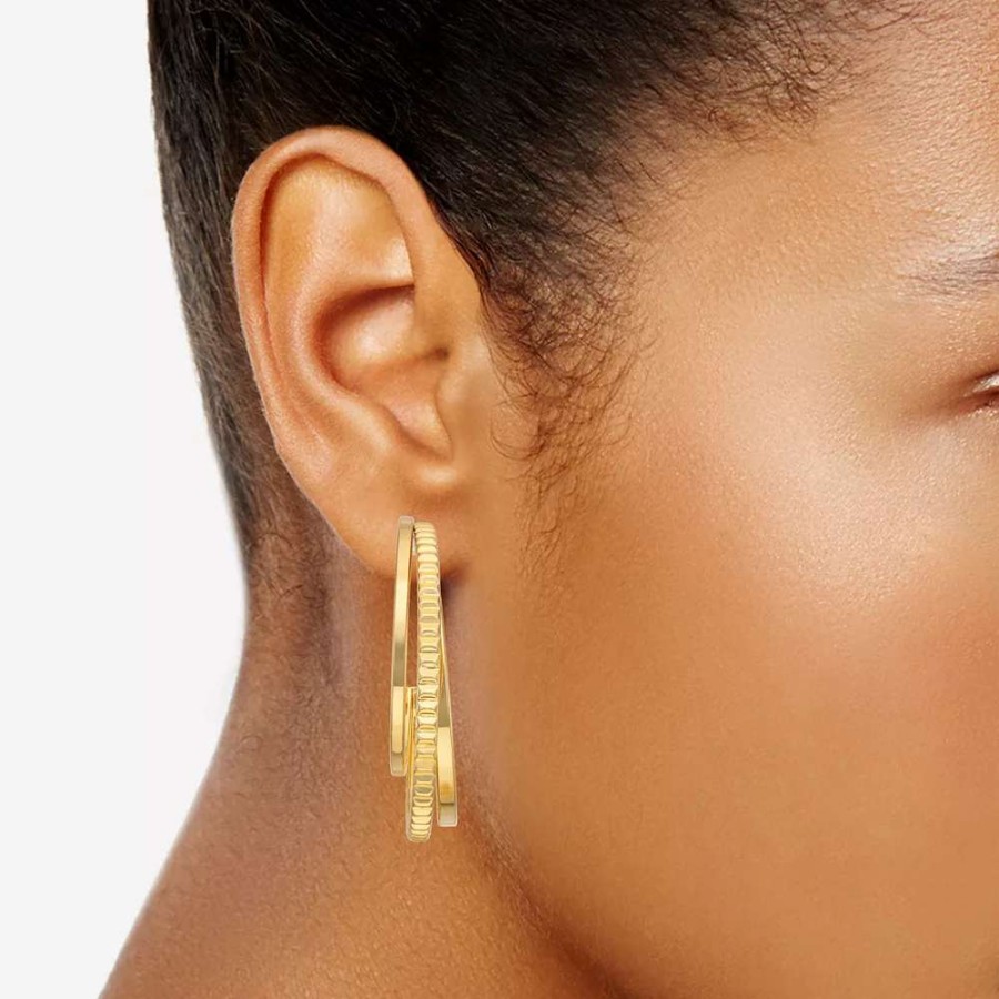 Jewelry * | Nine West Gold Tone Triple Orbital Hoop Earrings