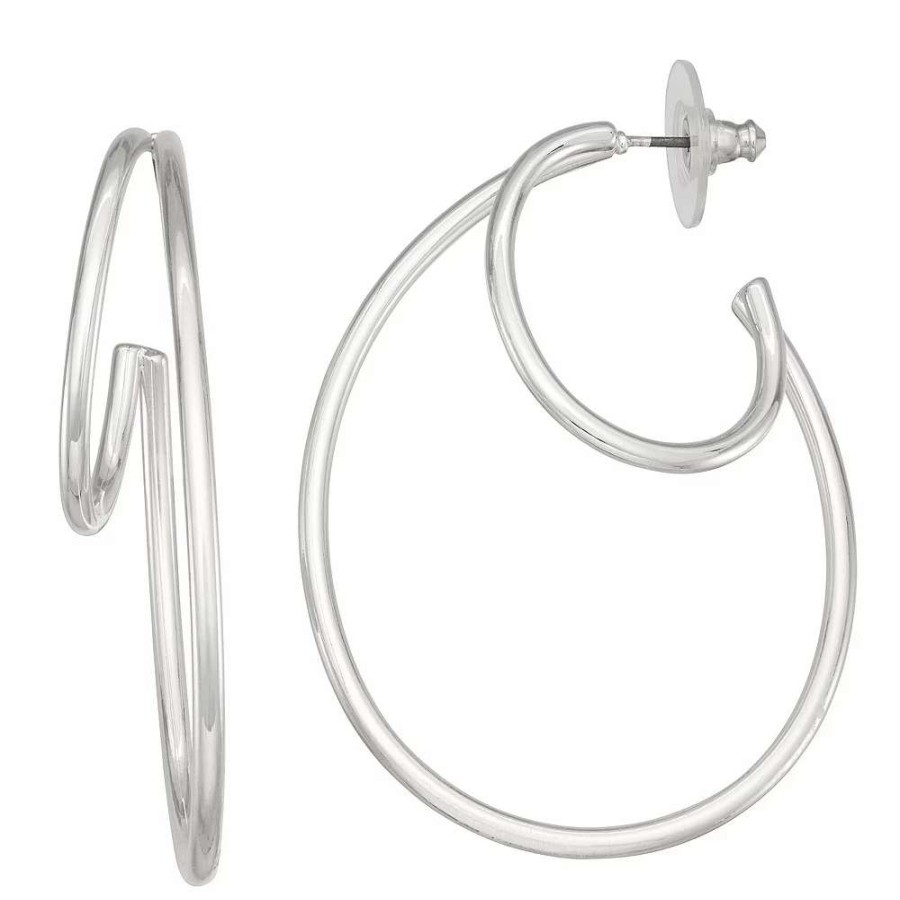 Jewelry * | Nine West Silver Tone Double Hoop Earrings