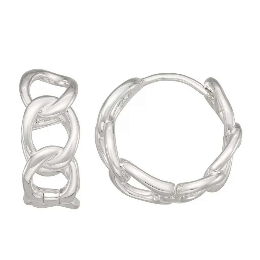 Jewelry * | Nine West Silver Tone Curb Link Huggie Hoop Earrings