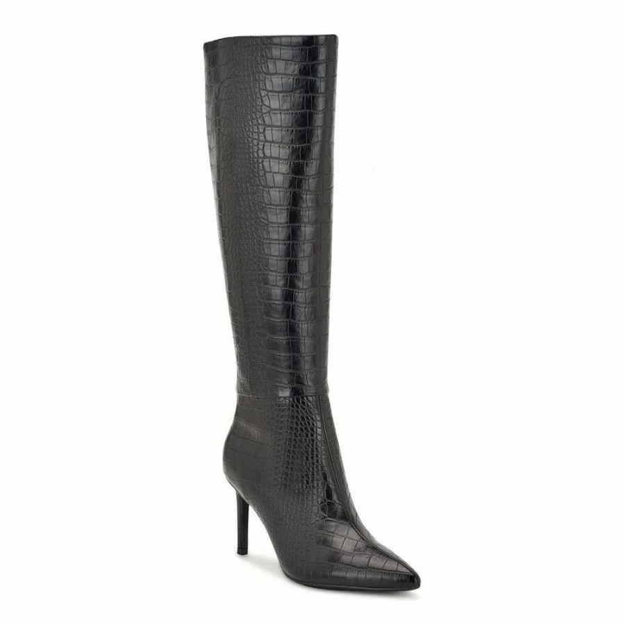 Shoes * | Nine West Ronir Women'S Knee-High Boots Black Croco