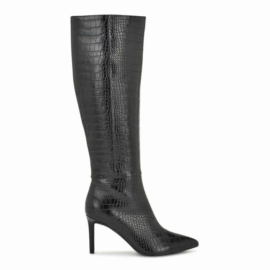 Shoes * | Nine West Ronir Women'S Knee-High Boots Black Croco