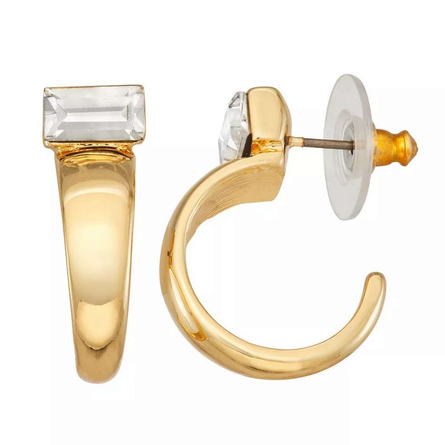 Jewelry * | Nine West Gold Tone Crystal Bar C-Hoop Earrings