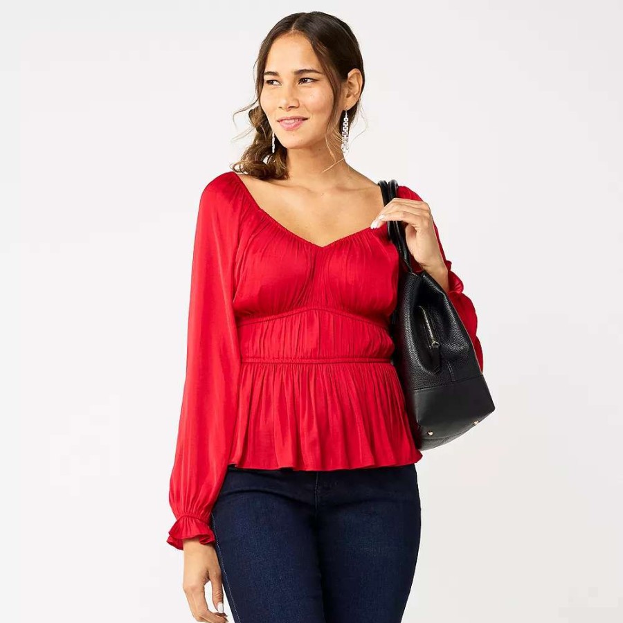 Clothing * | Women'S Nine West Long Sleeve Sweetheart Peplum Top