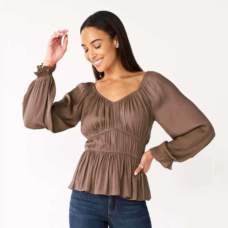 Clothing * | Women'S Nine West Long Sleeve Sweetheart Peplum Top