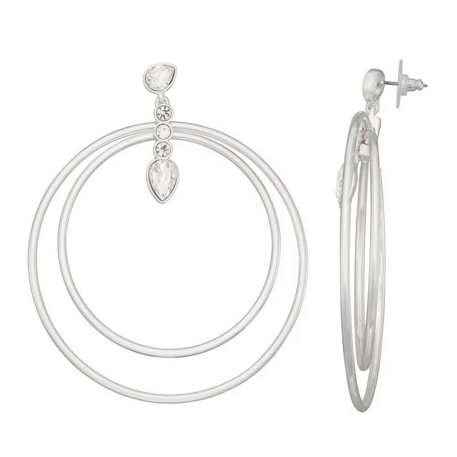 Jewelry * | Nine West Silver Tone Simulated Crystal Orbital Earrings