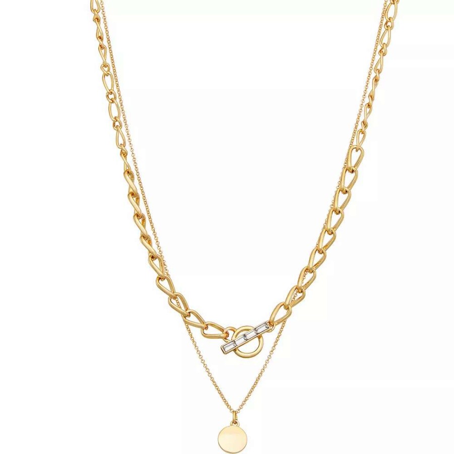 Jewelry * | Nine West Gold Tone Crystal Chunky Multi-Row Chain Necklace