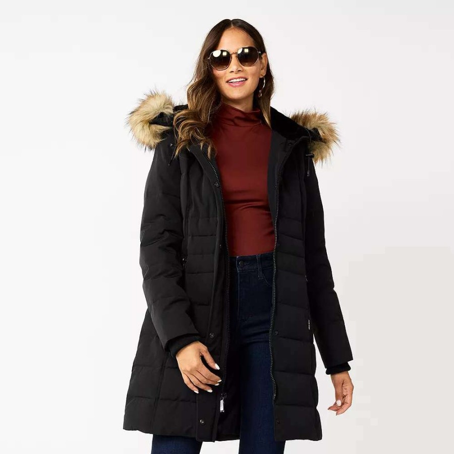 Clothing * | Women'S Nine West Faux-Fur Hood Puffer Jacket