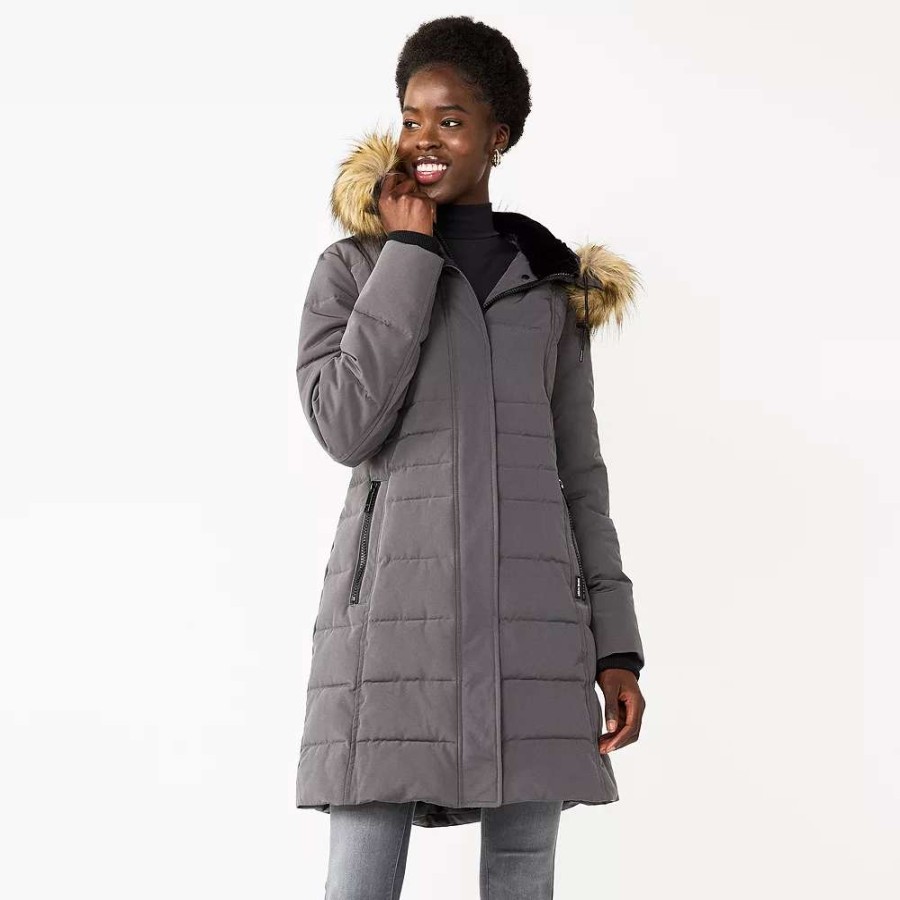 Clothing * | Women'S Nine West Faux-Fur Hood Puffer Jacket