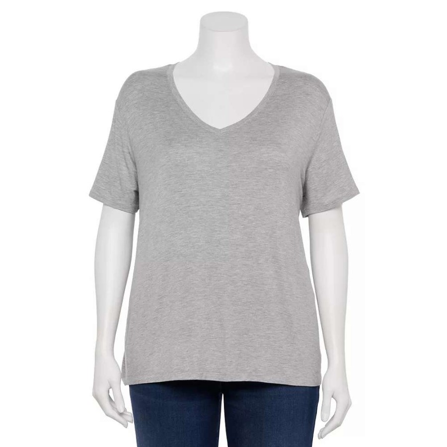 Clothing * | Plus Size Nine West Essential Soft Spun Short Sleeve V-Neck Top