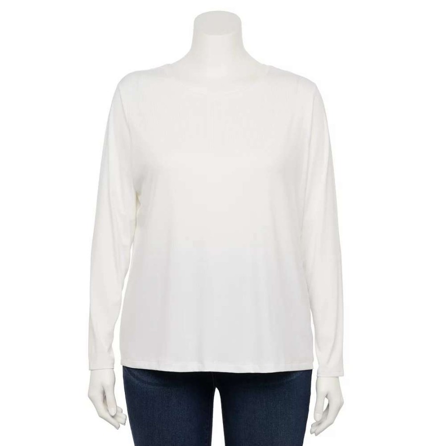 Clothing * | Plus Size Nine West Long Sleeve Crewneck Top