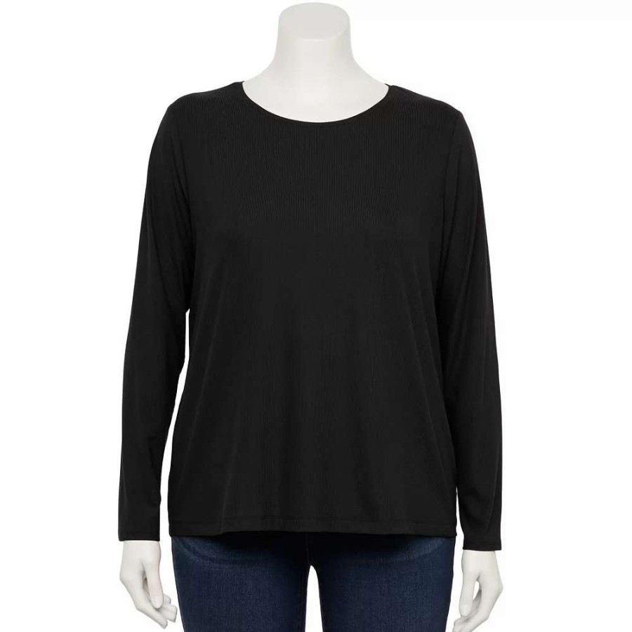 Clothing * | Plus Size Nine West Long Sleeve Crewneck Top