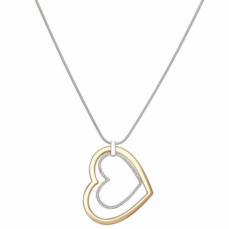 Jewelry * | Nine West Silver Tone Pave Heart Pendant Necklace