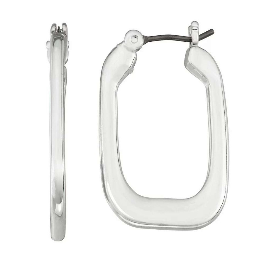 Jewelry * | Nine West Wide Flat Square Hoop Earrings Silver Tone