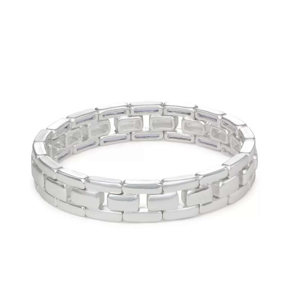 Jewelry * | Women'S Nine West Silver Tone Metal Chain Stretch Bracelet