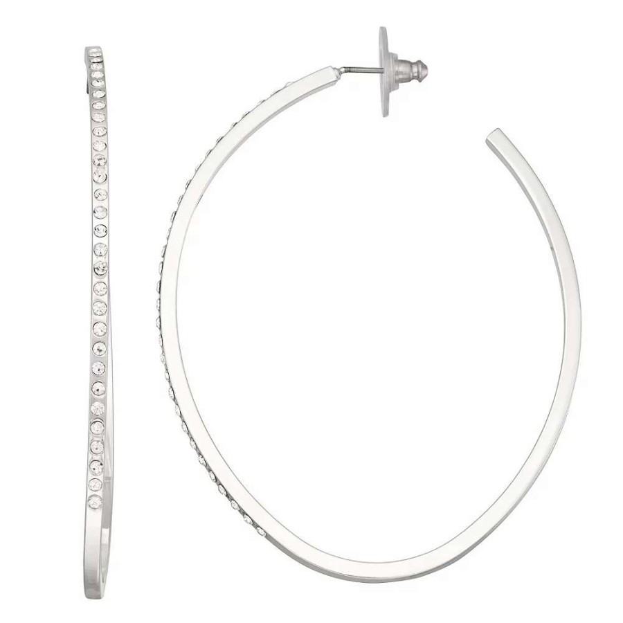 Jewelry * | Nine West Silver Tone Large Simulated Crystal Hoop Earrings