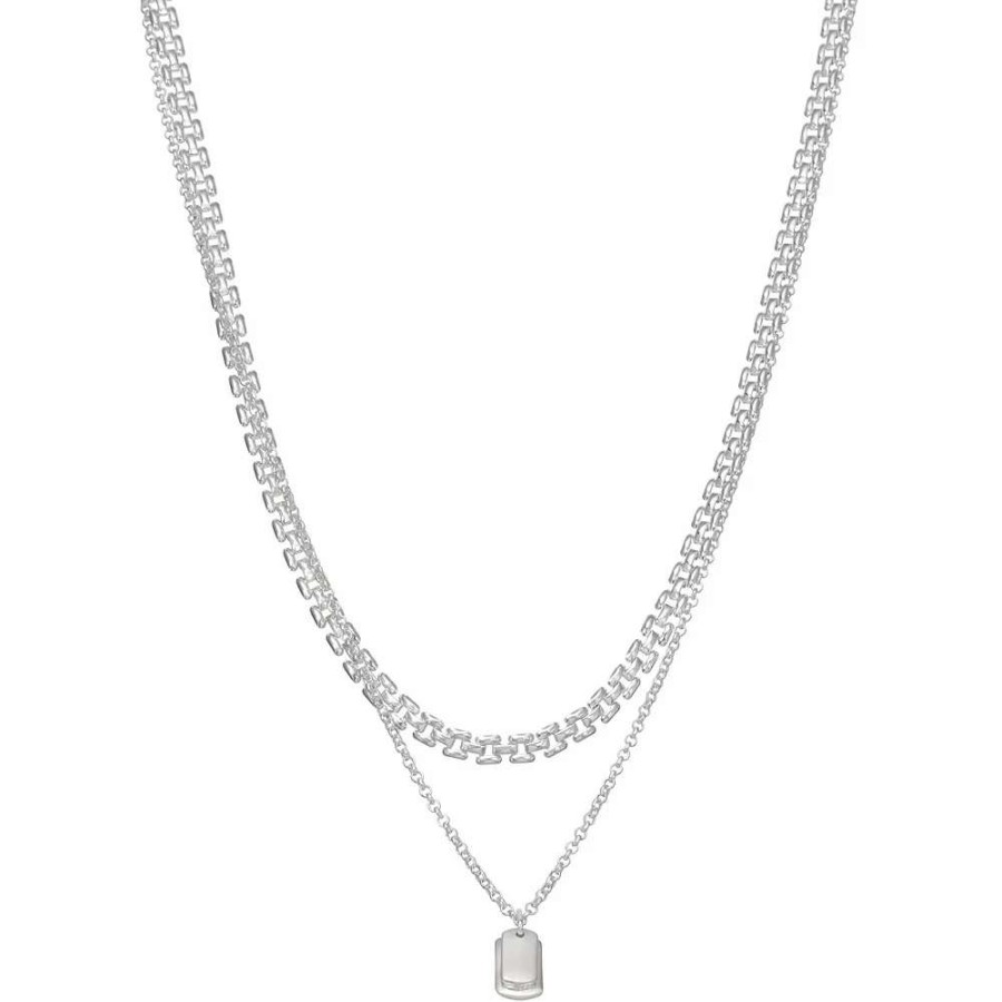 Jewelry * | Women'S Nine West Silver Tone Metal Dog Tag Chain Necklace