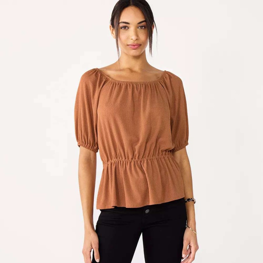 Clothing * | Women'S Nine West Puff Sleeve Square Neck Peplum Top