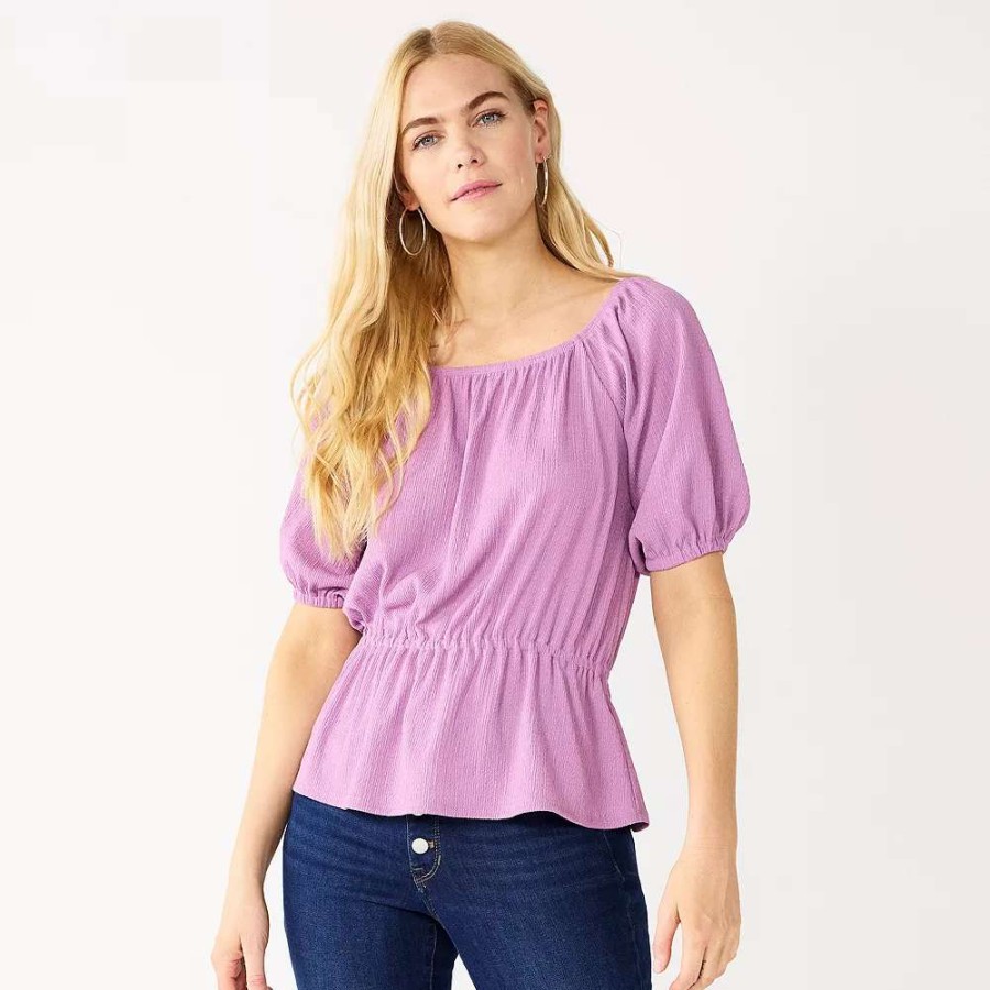 Clothing * | Women'S Nine West Puff Sleeve Square Neck Peplum Top