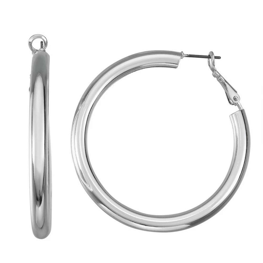 Jewelry * | Nine West Tube Hoop Earrings Silver Tone