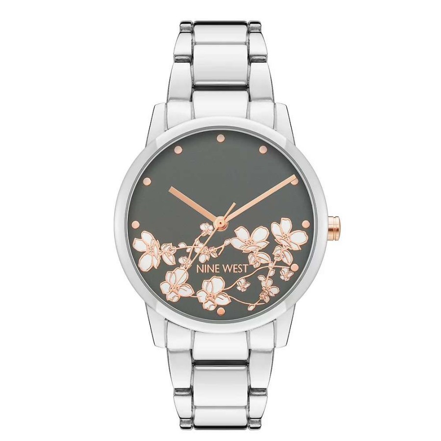 Watches * | Nine West Women'S Flower Dial Two Tone Watch