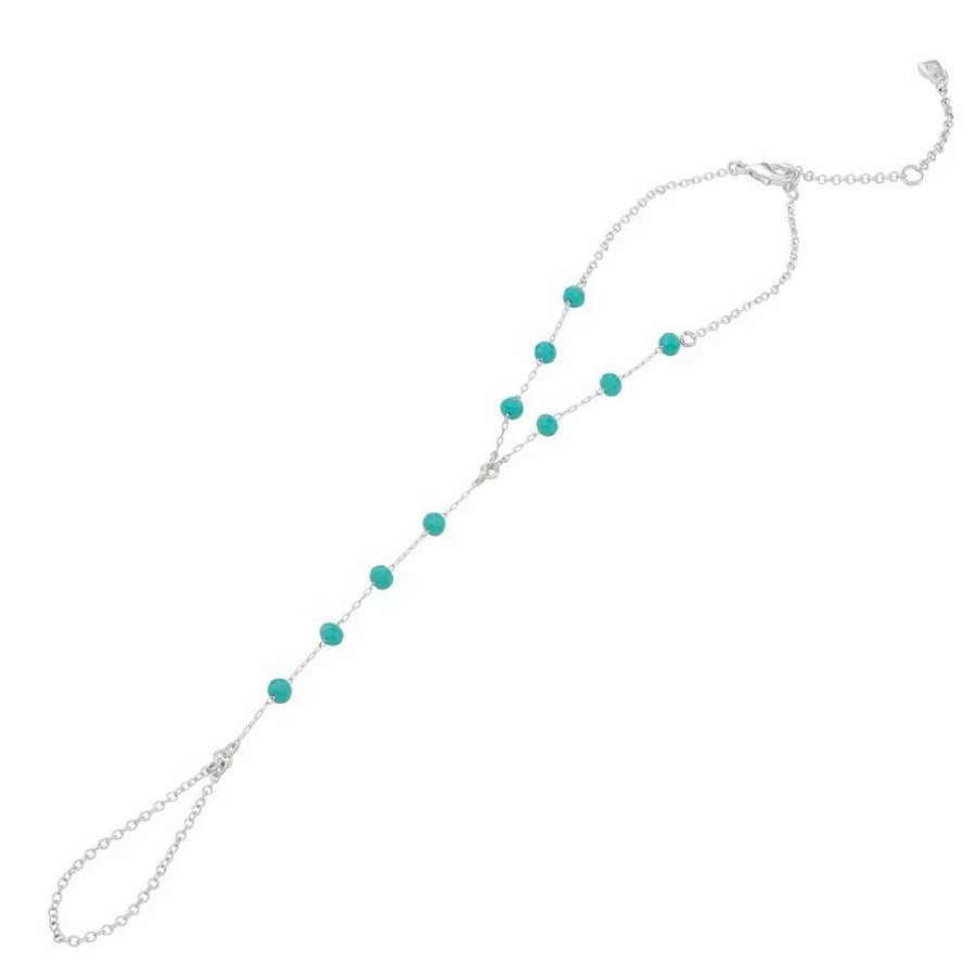 Jewelry * | Nine West Silver Tone Aqua Beaded Hand Chain