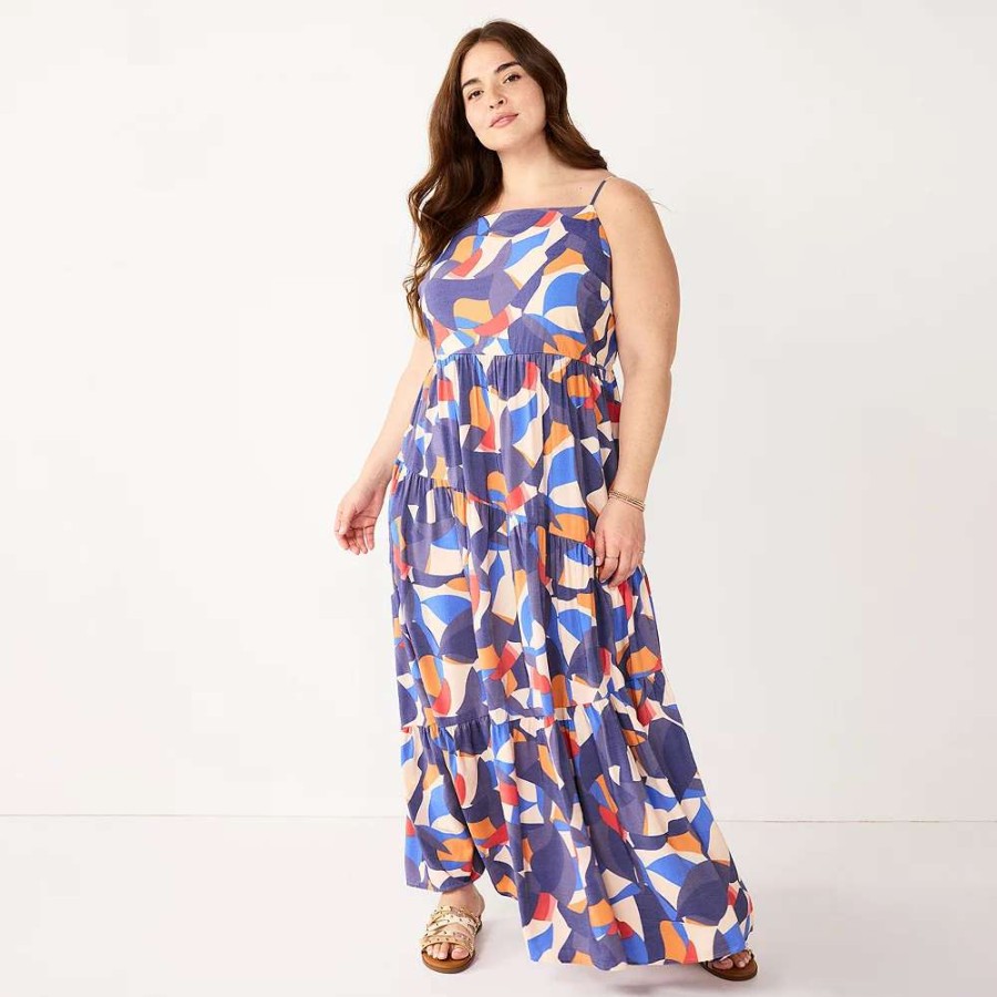 Clothing * | Plus Size Nine West Asymmetrical Tiered Maxi Dress