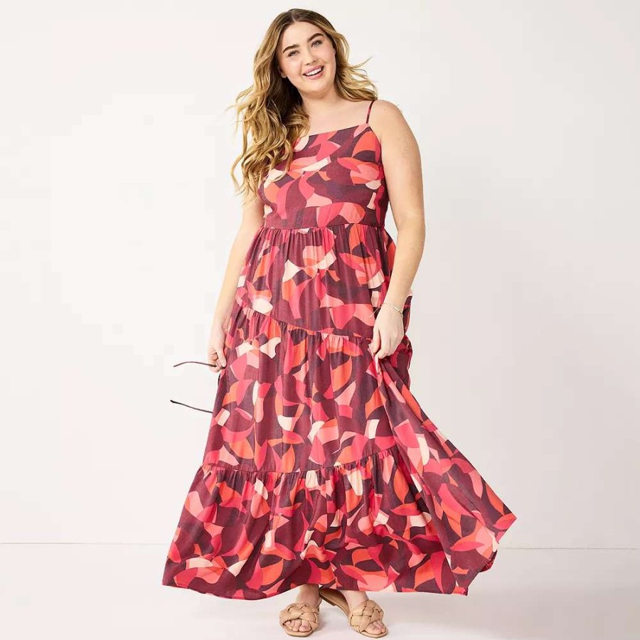 Clothing * | Plus Size Nine West Asymmetrical Tiered Maxi Dress