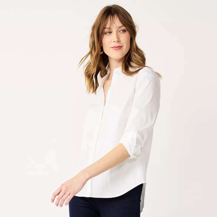 Clothing * | Petite Nine West Long Sleeve Structured Shirt