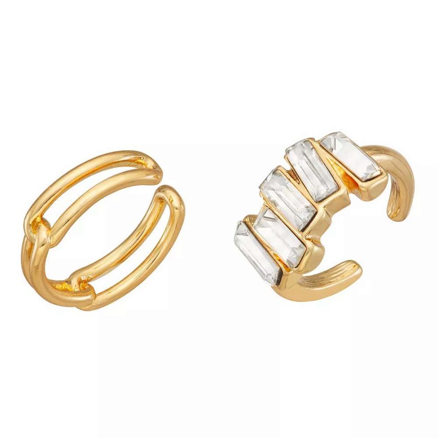 Jewelry * | Nine West Gold Tone Crystal Ear Cuffs 2-Piece Set