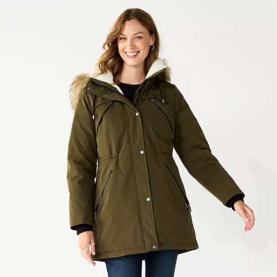 Clothing * | Women'S Nine West Hooded Sherpa & Quilted Puffer Coat