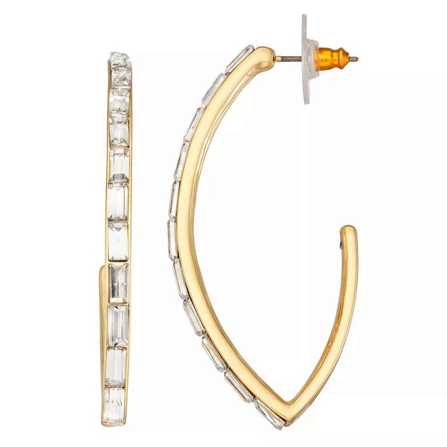 Jewelry * | Nine West Gold Tone Crystal Teardrop C-Hoop Earrings