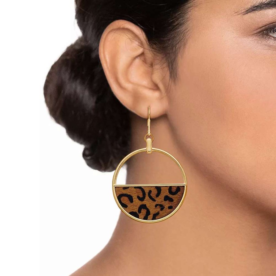 Jewelry * | Nine West Cheetah Print Hoop Drop Earrings