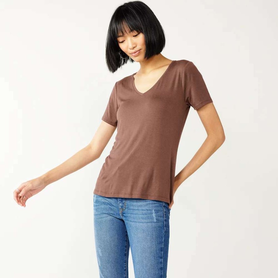 Clothing * | Petite Nine West Essential Short Sleeve V-Neck Tee