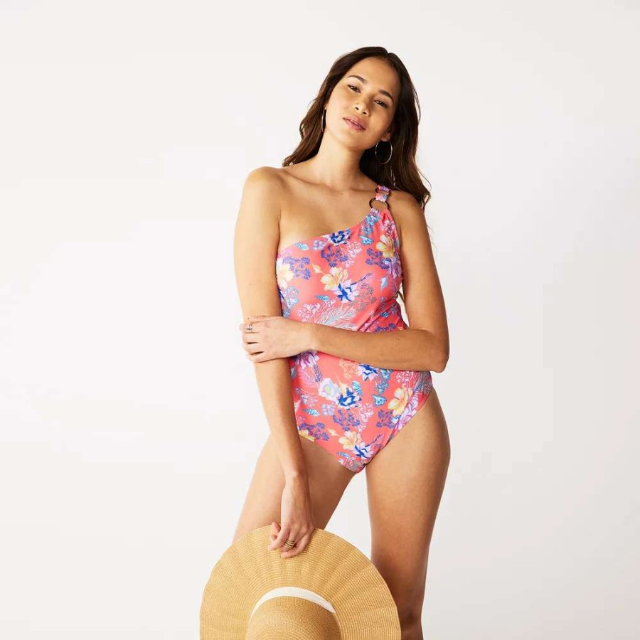 Clothing * | Women'S Nine West Floral One-Shoulder One-Piece Swimsuit