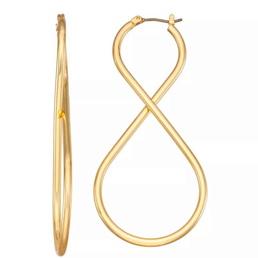 Jewelry * | Nine West Gold Tone Figure Eight Hoop Earrings