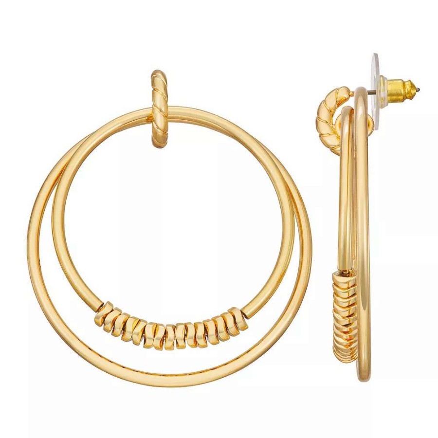 Jewelry * | Nine West Gold Tone Disc Drop Hoop Earrings