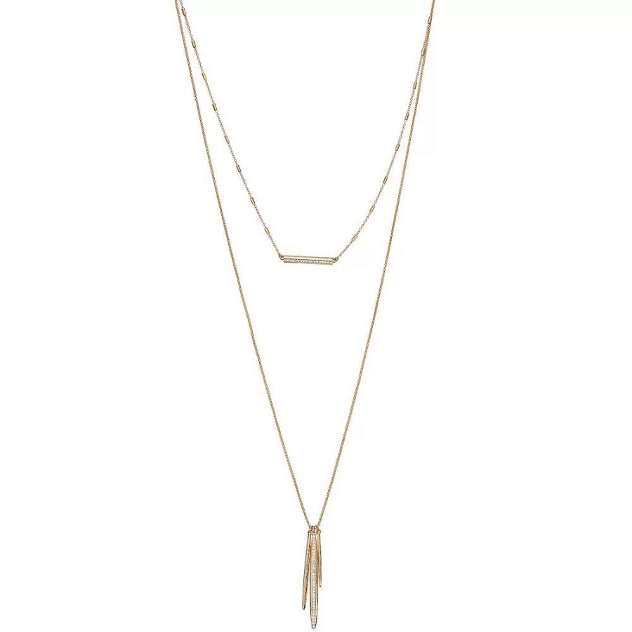 Jewelry * | Nine West Gold Tone Stick Pendant & Bar Layered Necklace