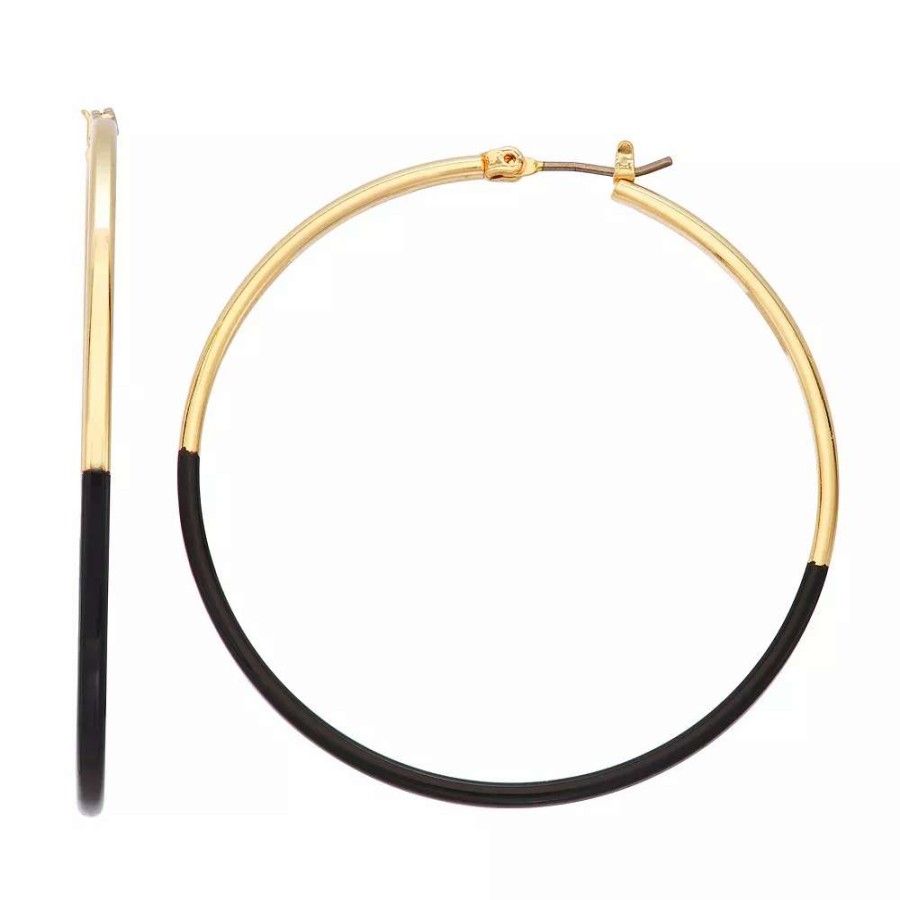 Jewelry * | Nine West Gold Tone Enamel Dipped Oversized Hoop Earrings Black