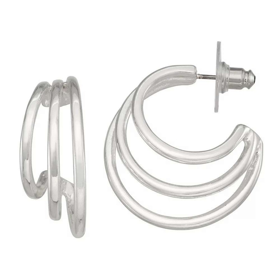 Jewelry * | Nine West Silver Tone Three Ring Hoop Earrings