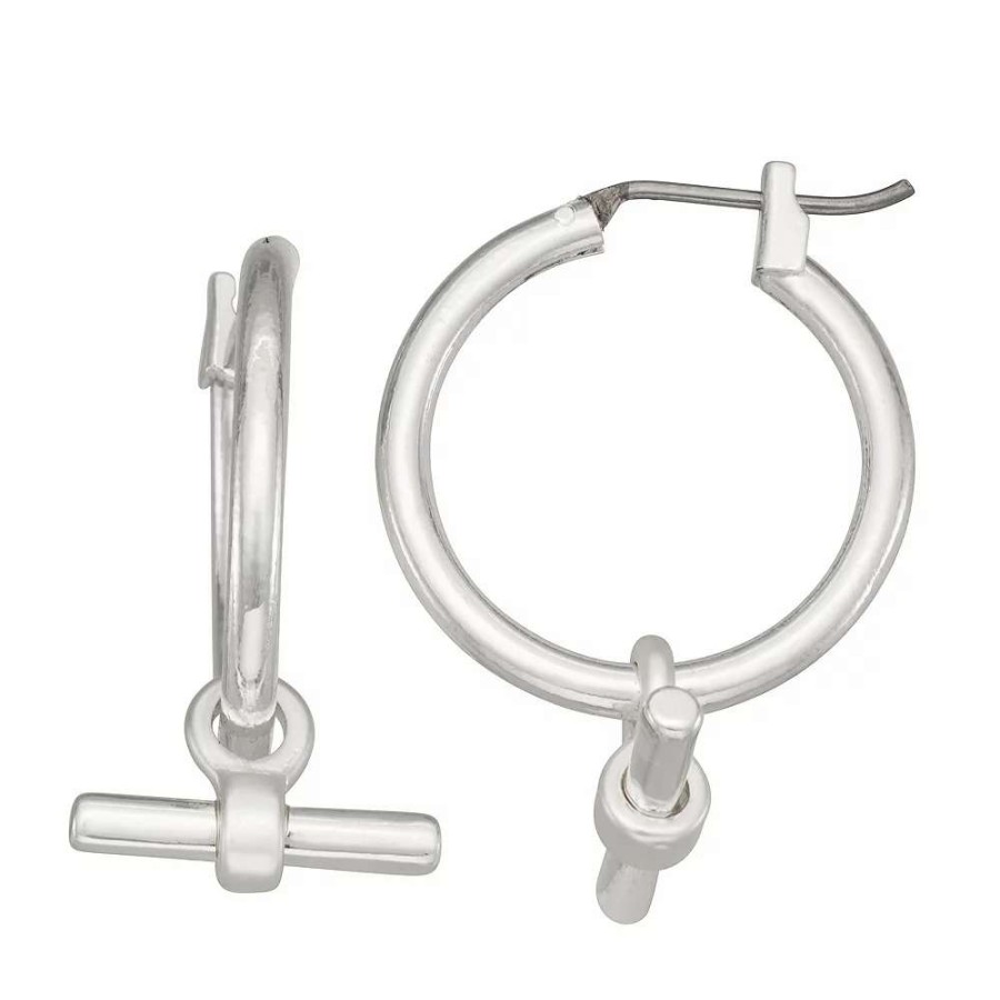 Jewelry * | Nine West Silver Tone Bar Hoop Earrings