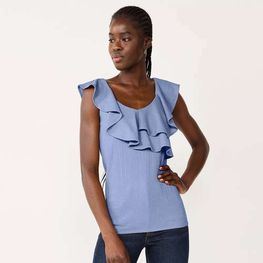 Clothing * | Women'S Nine West Tiered Flutter Sleeveless Top