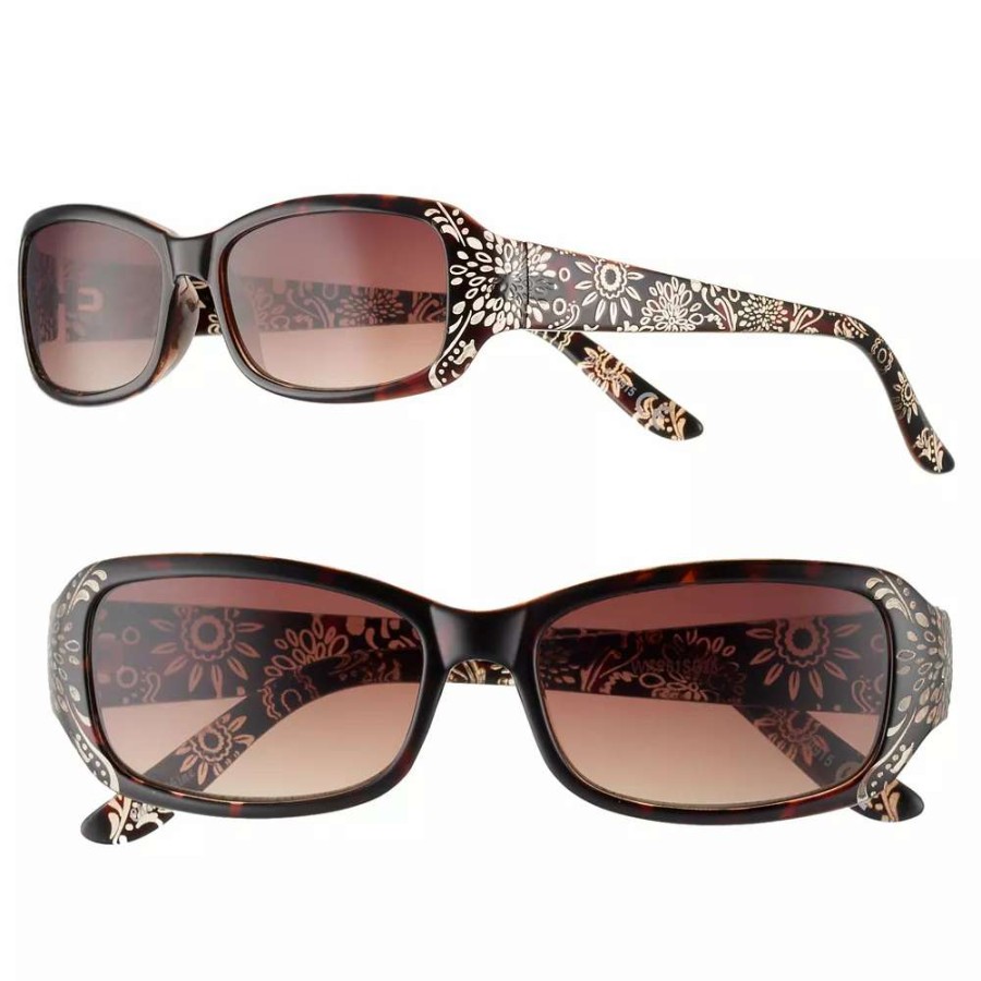 Accessories * | Nine West Rectangle Sunglasses With Floral Etching Tort