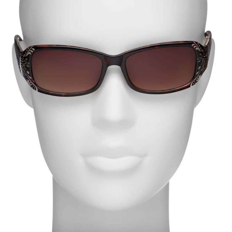 Accessories * | Nine West Rectangle Sunglasses With Floral Etching Tort