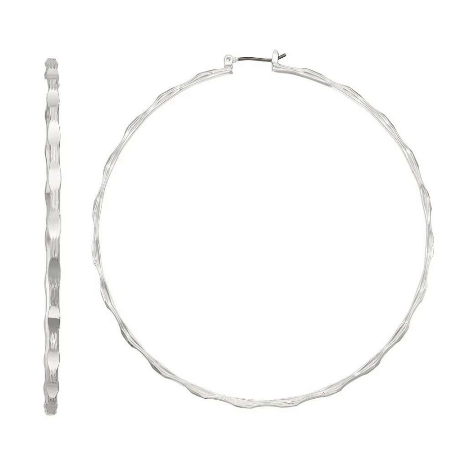 Jewelry * | Nine West Silver Tone Textured Hoop Earrings